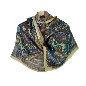 Shingora Women's Green Paisley Fringed Wool Silk Blend Rectangular Boho Scarf